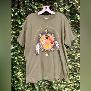 Vintage Lakota Tribe Designs CRAZY HORSE MEMORIAL T-Shirt Green Adult Large